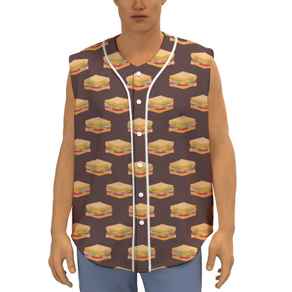 Brown Sandwiches Pattern Print Sleeveless Baseball Jersey