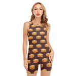 Brown Sandwiches Pattern Print Sleeveless One Piece Swimsuit