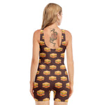 Brown Sandwiches Pattern Print Sleeveless One Piece Swimsuit