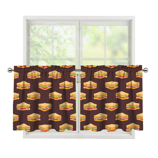 Brown Sandwiches Pattern Print Tier Curtains