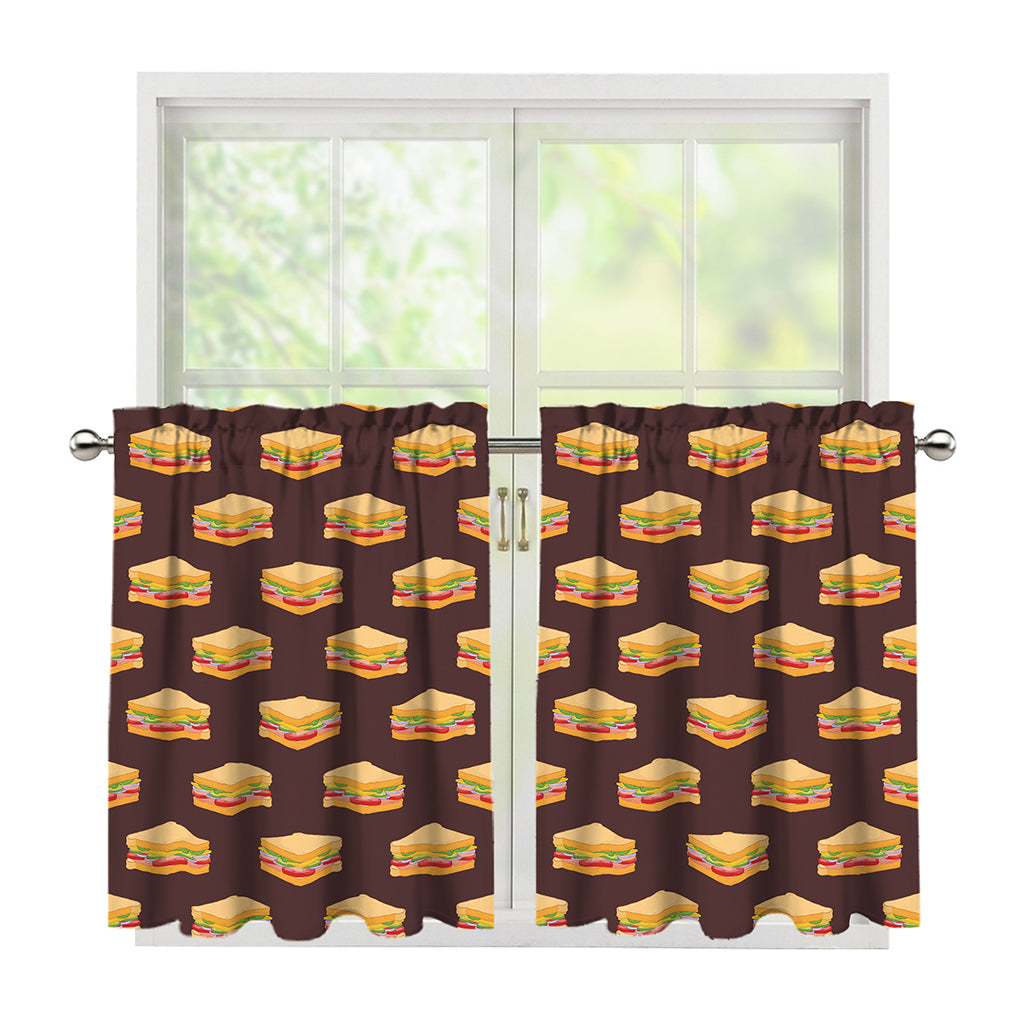Brown Sandwiches Pattern Print Tier Curtains