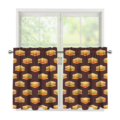 Brown Sandwiches Pattern Print Tier Curtains