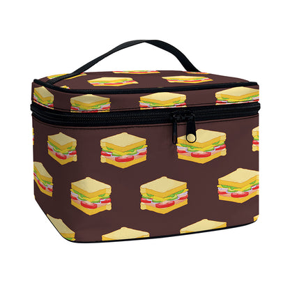Brown Sandwiches Pattern Print Travel Makeup Bag