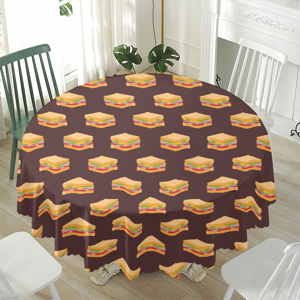 Brown Sandwiches Pattern Print Waterproof Round Tablecloth