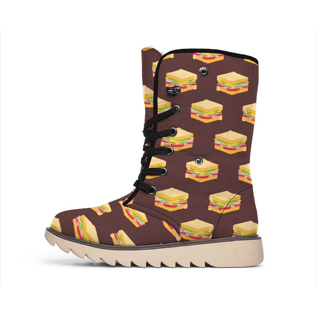 Brown Sandwiches Pattern Print Winter Boots