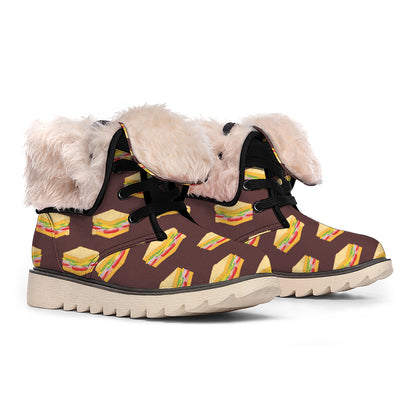 Brown Sandwiches Pattern Print Winter Boots