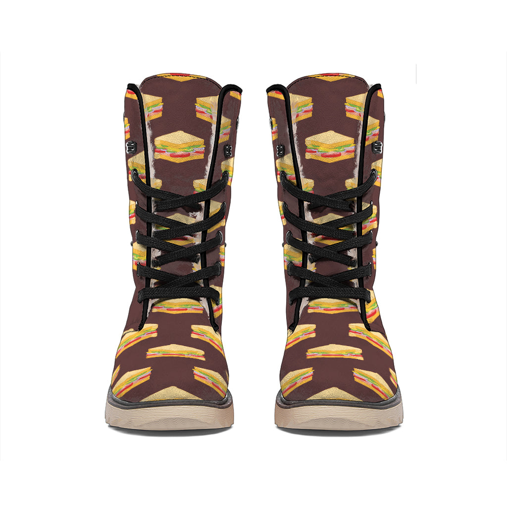 Brown Sandwiches Pattern Print Winter Boots