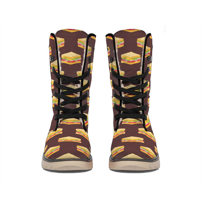 Brown Sandwiches Pattern Print Winter Boots