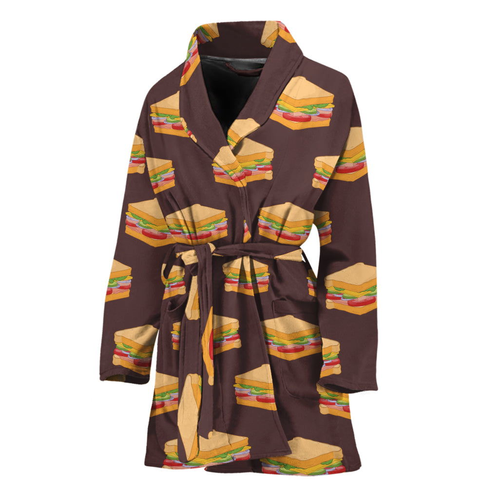 Brown Sandwiches Pattern Print Women's Bathrobe