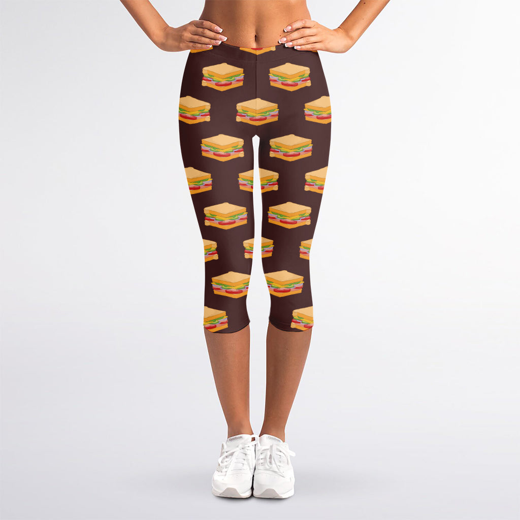 Brown Sandwiches Pattern Print Women's Capri Leggings