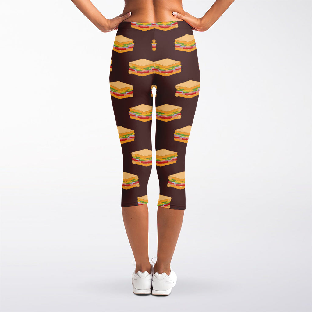 Brown Sandwiches Pattern Print Women's Capri Leggings