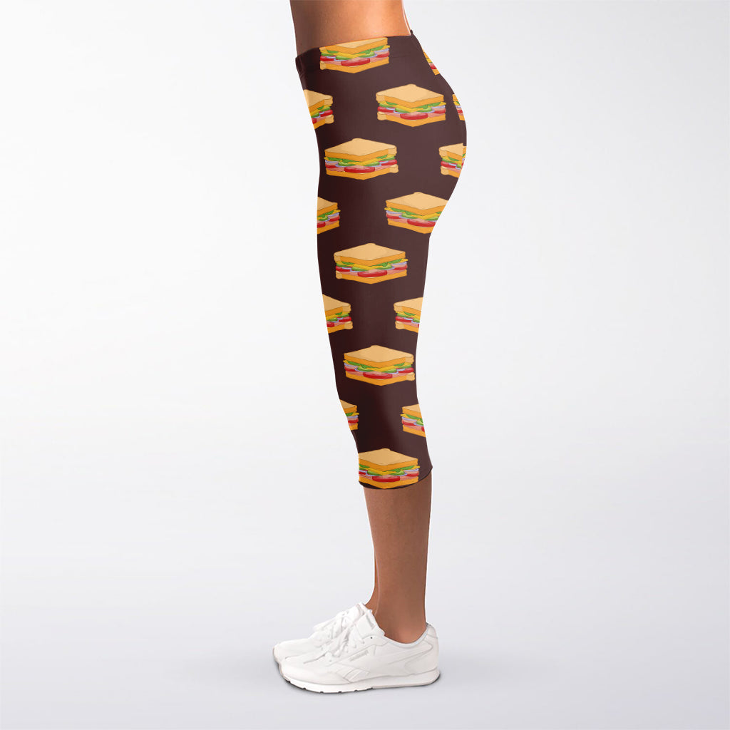 Brown Sandwiches Pattern Print Women's Capri Leggings