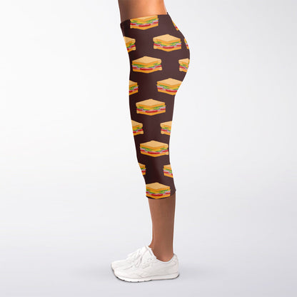 Brown Sandwiches Pattern Print Women's Capri Leggings