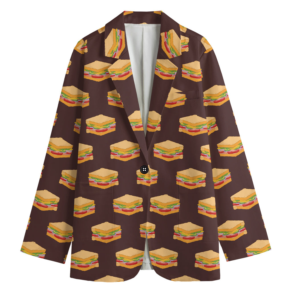 Brown Sandwiches Pattern Print Women's Cotton Blazer