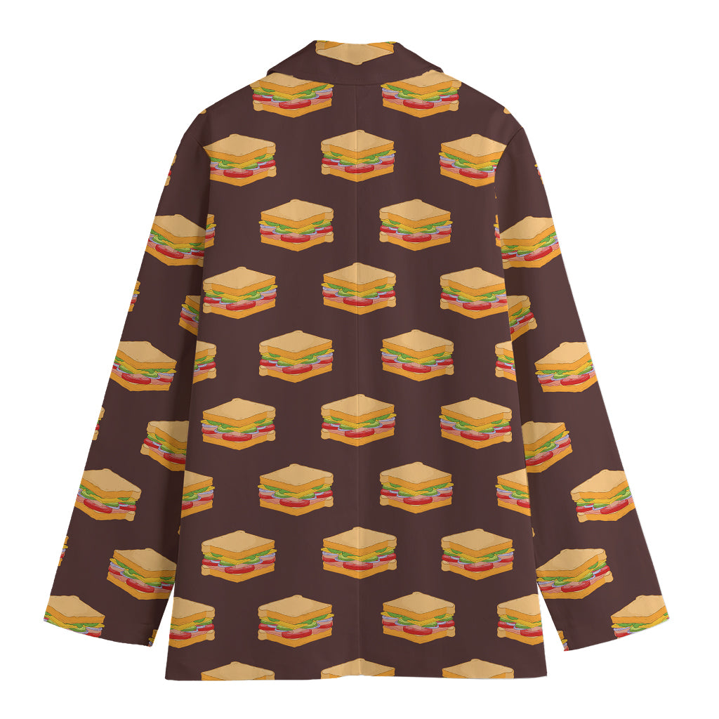 Brown Sandwiches Pattern Print Women's Cotton Blazer