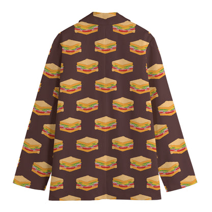 Brown Sandwiches Pattern Print Women's Cotton Blazer