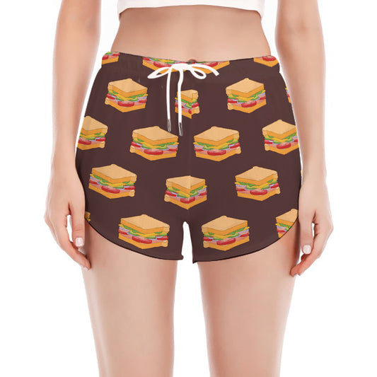 Brown Sandwiches Pattern Print Women's Split Running Shorts