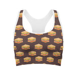 Brown Sandwiches Pattern Print Women's Sports Bra