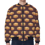 Brown Sandwiches Pattern Print Zip Sleeve Bomber Jacket