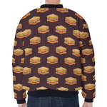 Brown Sandwiches Pattern Print Zip Sleeve Bomber Jacket