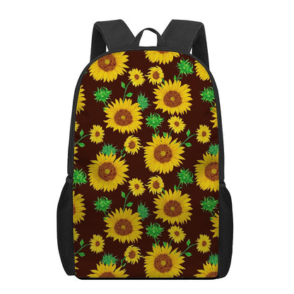 Brown Sunflower Pattern Print 17 Inch Backpack