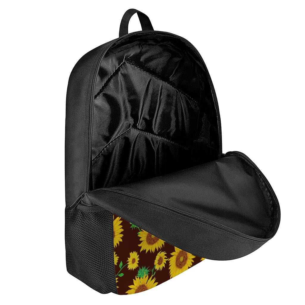 Brown Sunflower Pattern Print 17 Inch Backpack