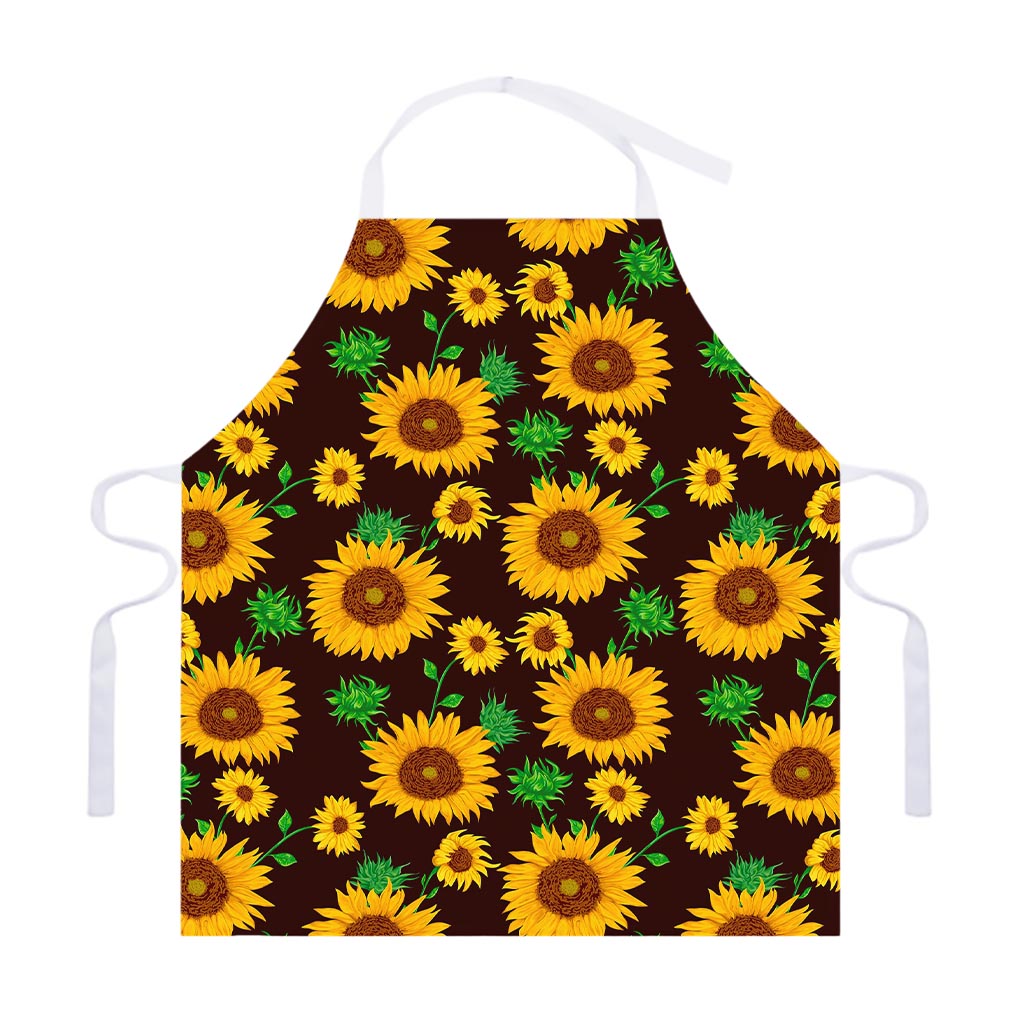 Brown Sunflower Pattern Print Adjustable Apron