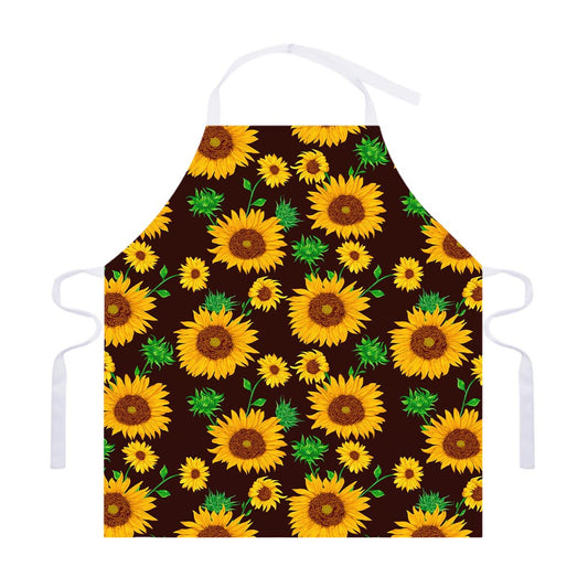 Brown Sunflower Pattern Print Adjustable Apron