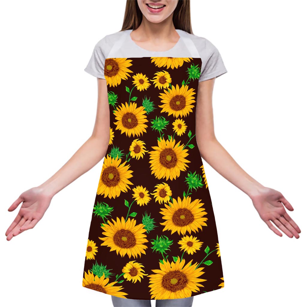 Brown Sunflower Pattern Print Adjustable Apron
