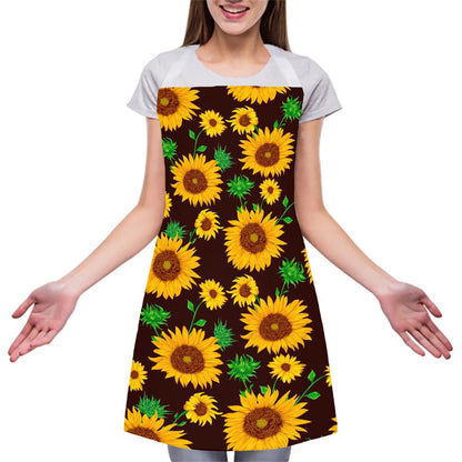 Brown Sunflower Pattern Print Adjustable Apron