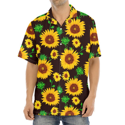 Brown Sunflower Pattern Print Aloha Shirt