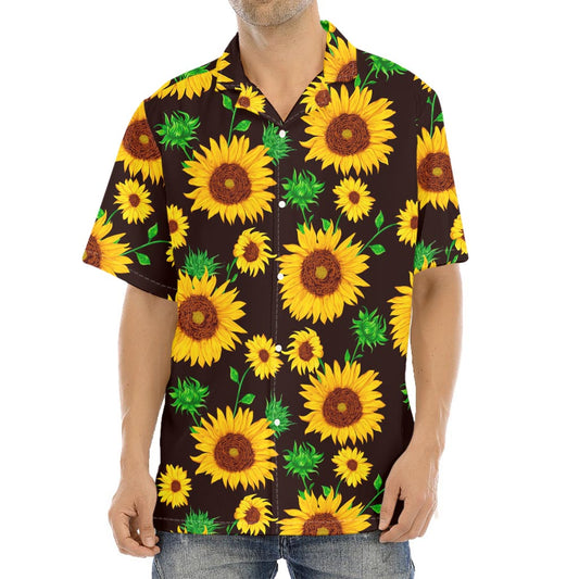 Brown Sunflower Pattern Print Aloha Shirt
