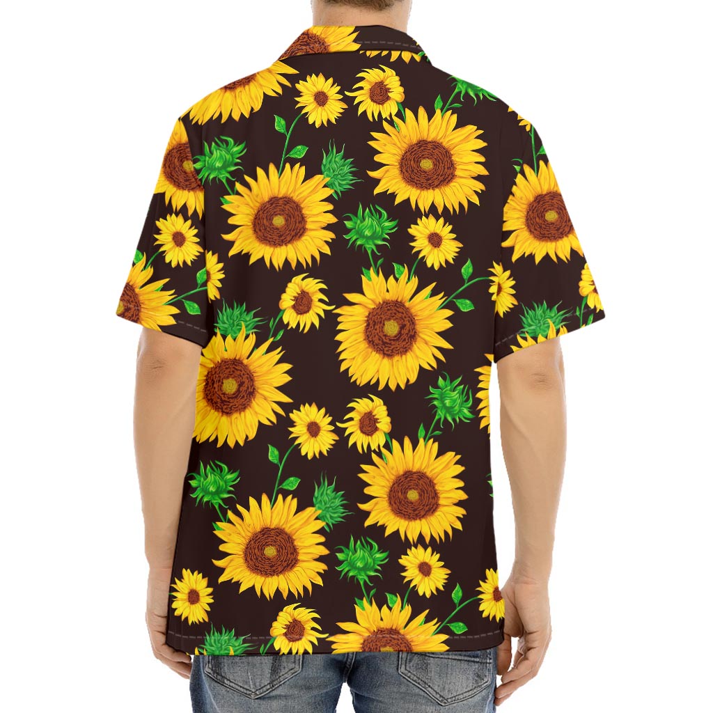 Brown Sunflower Pattern Print Aloha Shirt