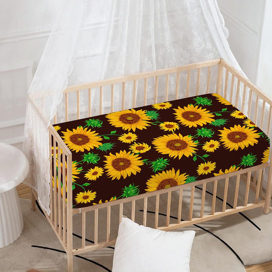 Brown Sunflower Pattern Print Baby Crib Sheet