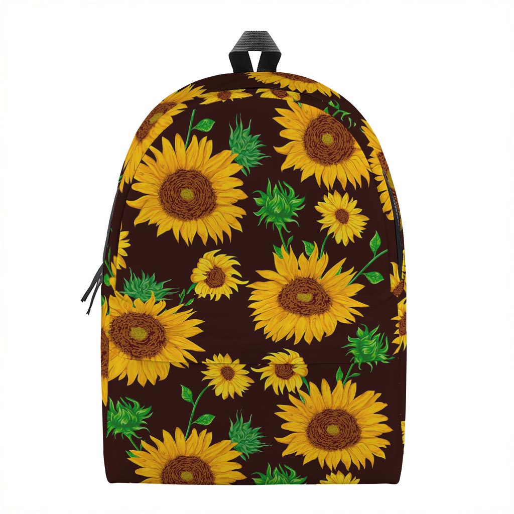 Brown Sunflower Pattern Print Backpack