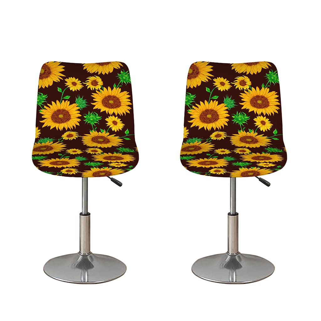 Brown Sunflower Pattern Print Bar Stool Covers