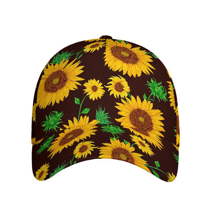 Brown Sunflower Pattern Print Baseball Cap