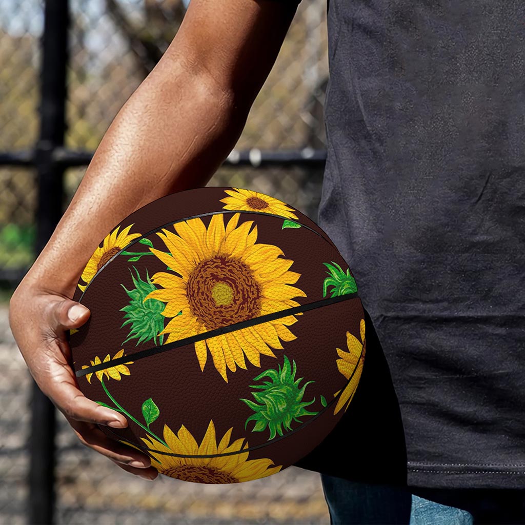 Brown Sunflower Pattern Print Basketball