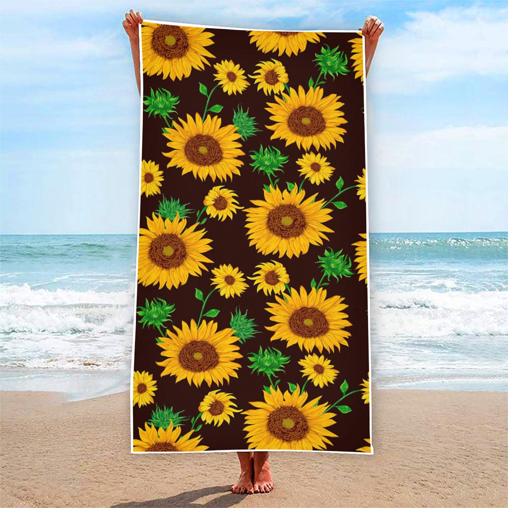 Brown Sunflower Pattern Print Beach Towel