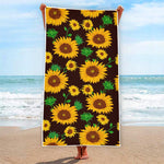 Brown Sunflower Pattern Print Beach Towel