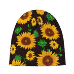 Brown Sunflower Pattern Print Beanie
