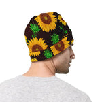 Brown Sunflower Pattern Print Beanie