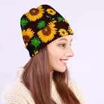Brown Sunflower Pattern Print Beanie