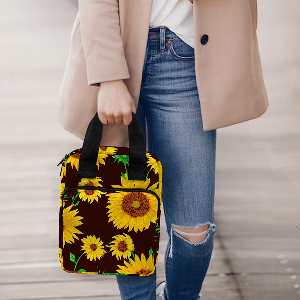 Brown Sunflower Pattern Print Bible Tote Bag