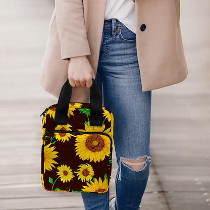 Brown Sunflower Pattern Print Bible Tote Bag