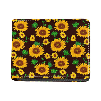 Brown Sunflower Pattern Print Bifold Wallet