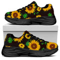 Brown Sunflower Pattern Print Black Chunky Shoes