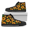 Brown Sunflower Pattern Print Black High Top Sneakers