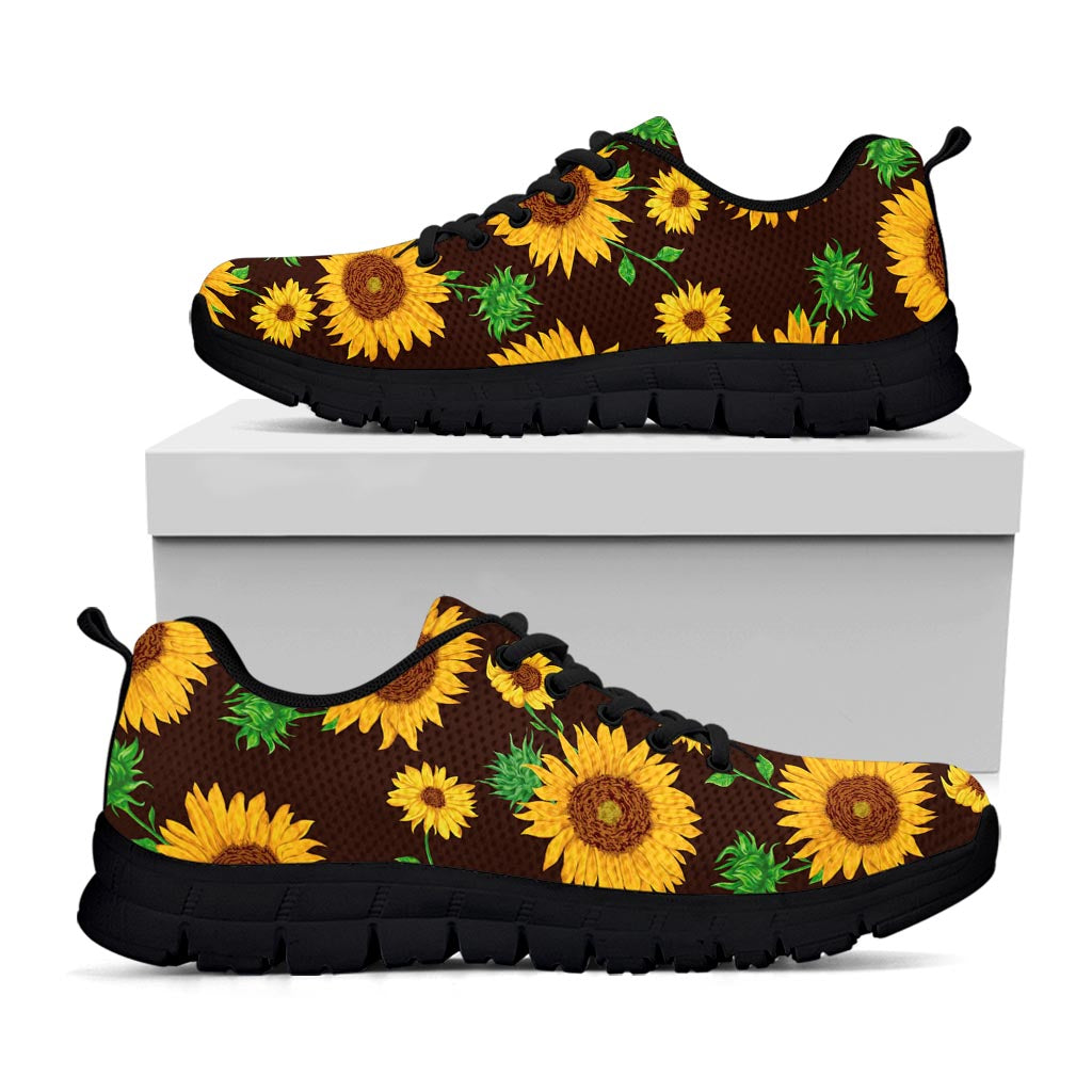 Brown Sunflower Pattern Print Black Running Shoes