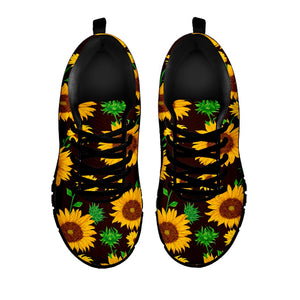 Brown Sunflower Pattern Print Black Running Shoes